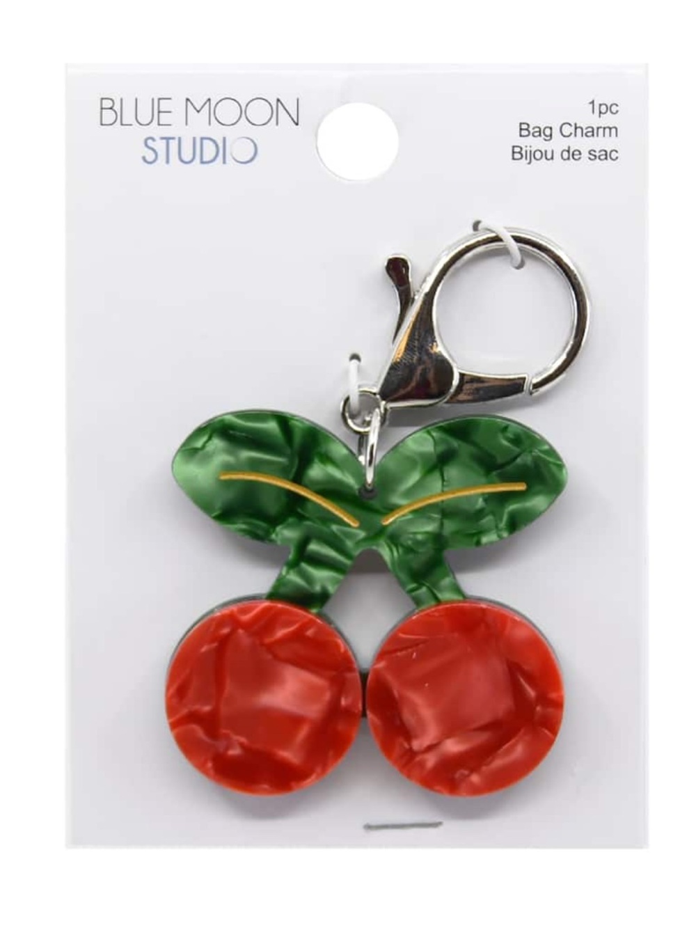 Cherry Bag Charm Pearlescent Red and Green Lobster Claw Keychain - Picture 8 of 8